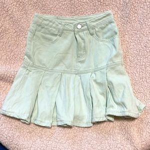Light Green High Rise Denim Mini A Line Skirt
